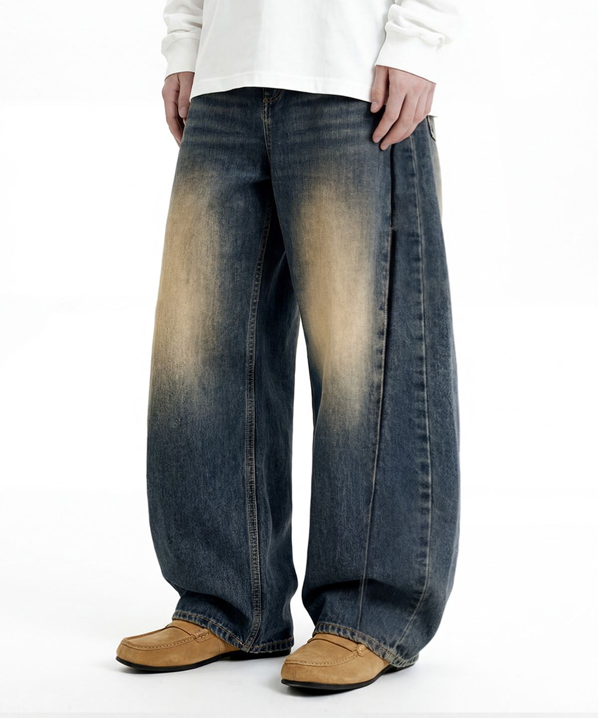 엔티이티(NTET) Vintage side pintuck denim pants (muddy indigo)