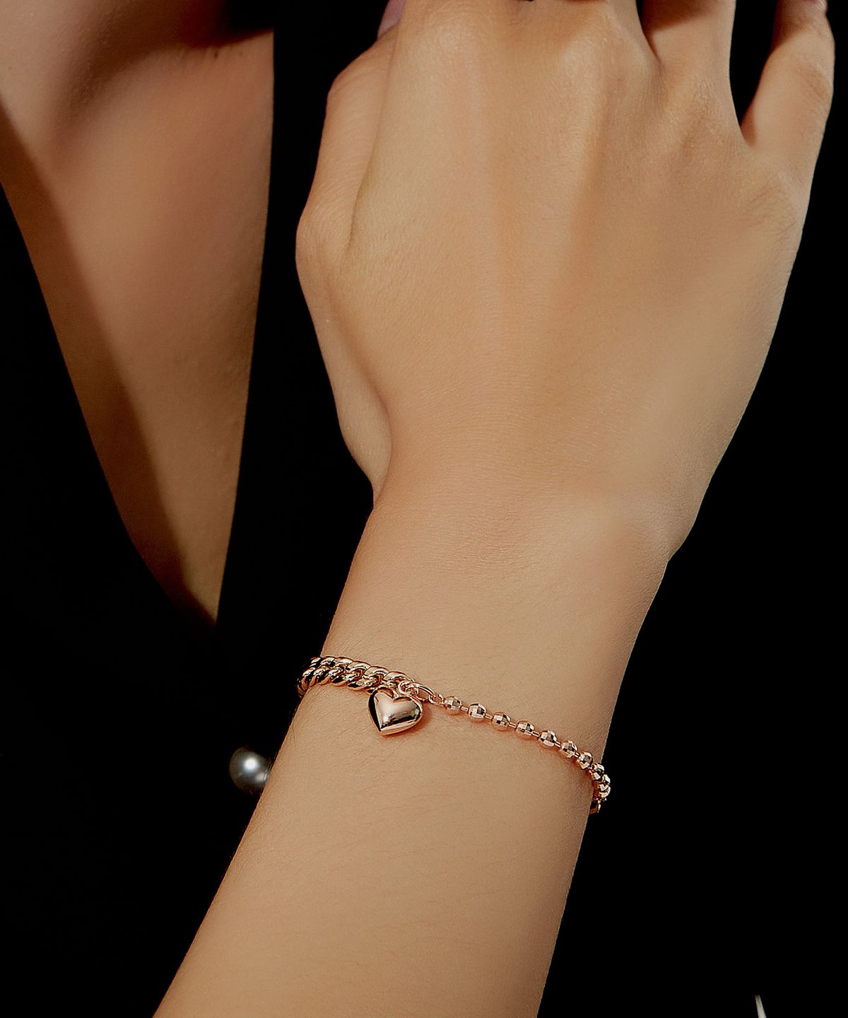 엘렌쥬얼리(HELENE JEWELRY) 14K 18K 미스트 트리플 콤비 볼 체인 하트 금 팔찌