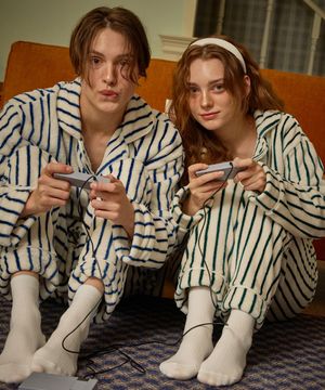 (uni) 스트라이프 극세사 파자마 세트 3Size 미드나잇 네이비