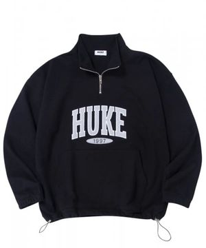 로고 블랙 반집업 맨투맨