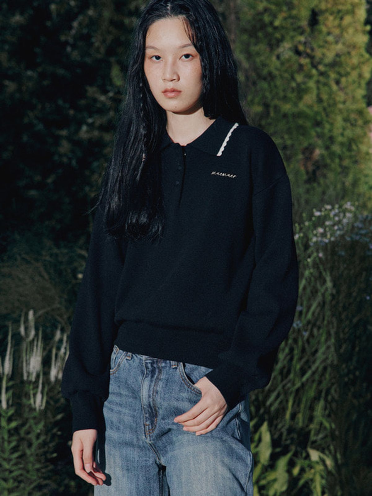 뮈뮈에르(MUEMUER) Collared Knit Pullover MU2578PO702M_BLACK