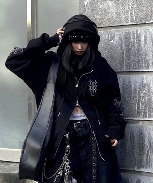 니들 워크 후드 집업 - 블랙