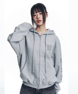 니들 워크 후드 집업 - 그레이