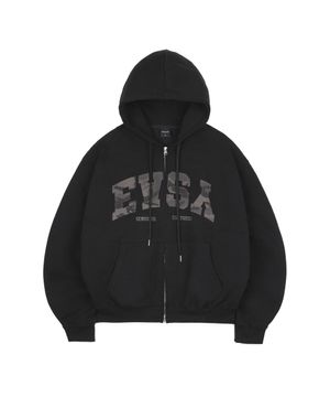 카모 아플리케 후드 집업 - 블랙