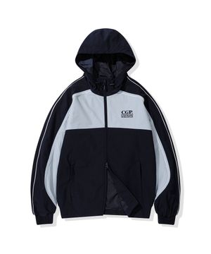 배색 파이핑 후드 바람막이-다크 네이비