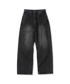 스트레이트 데님 팬츠-워싱 블랙
