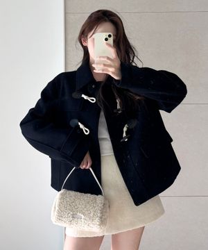 (우먼) 더플 숏 코트-다크 네이비