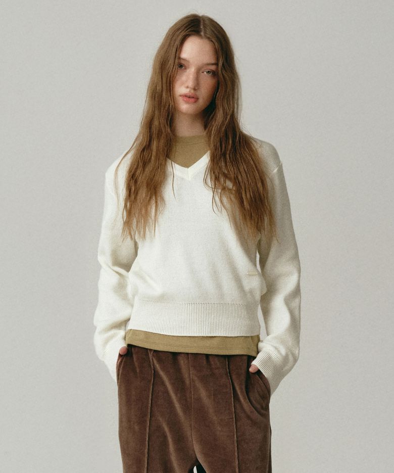 Soft V-Neck Knit Cream