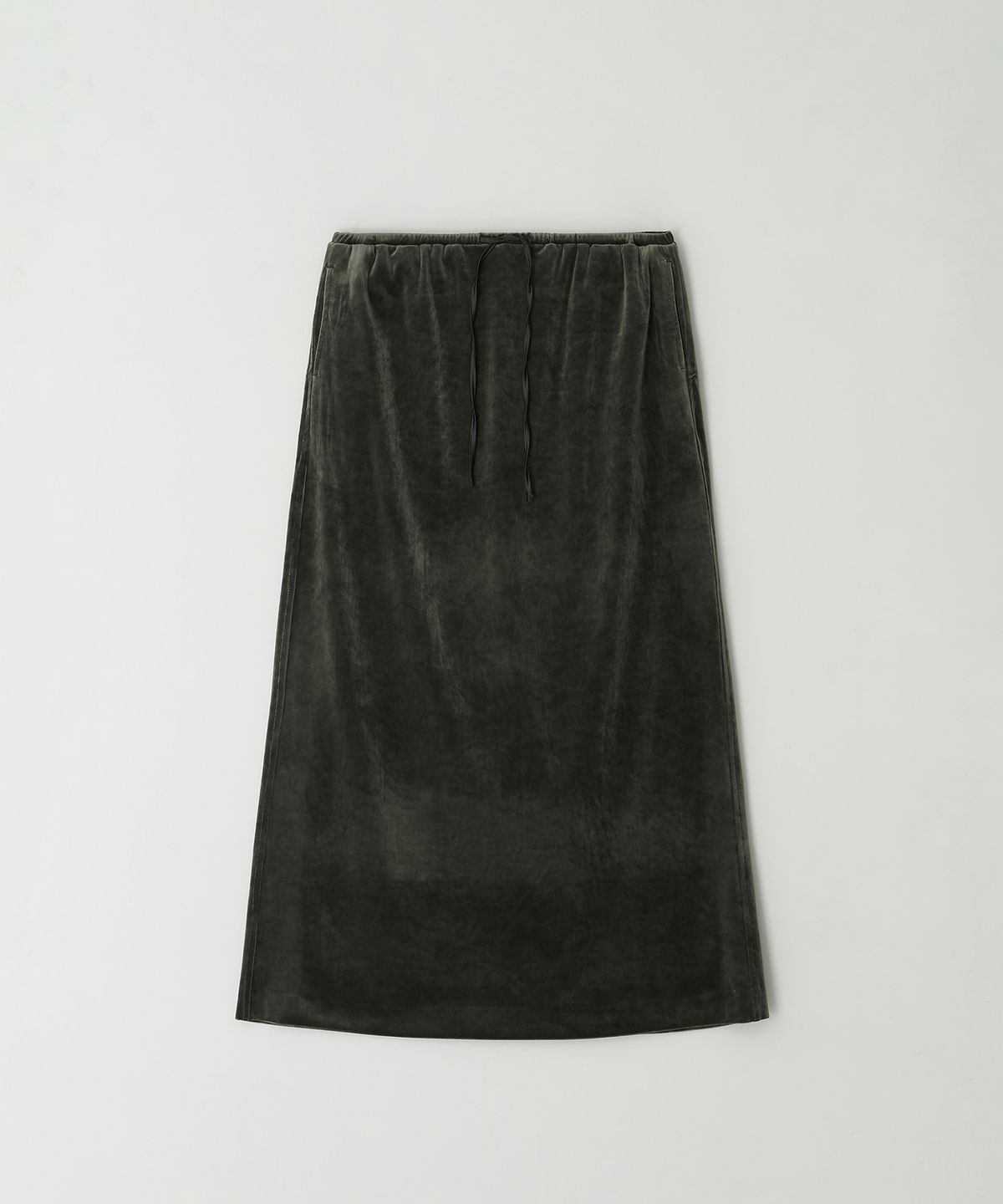 더라이(THERYE) Velour Long Skirt(Green)