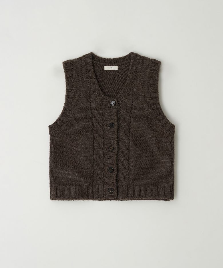 Cable Button Vest(Brown)