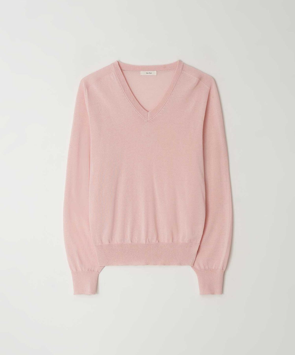 더라이(THERYE) Wholegarment Cotton V-Neck Knit(Light Pink)
