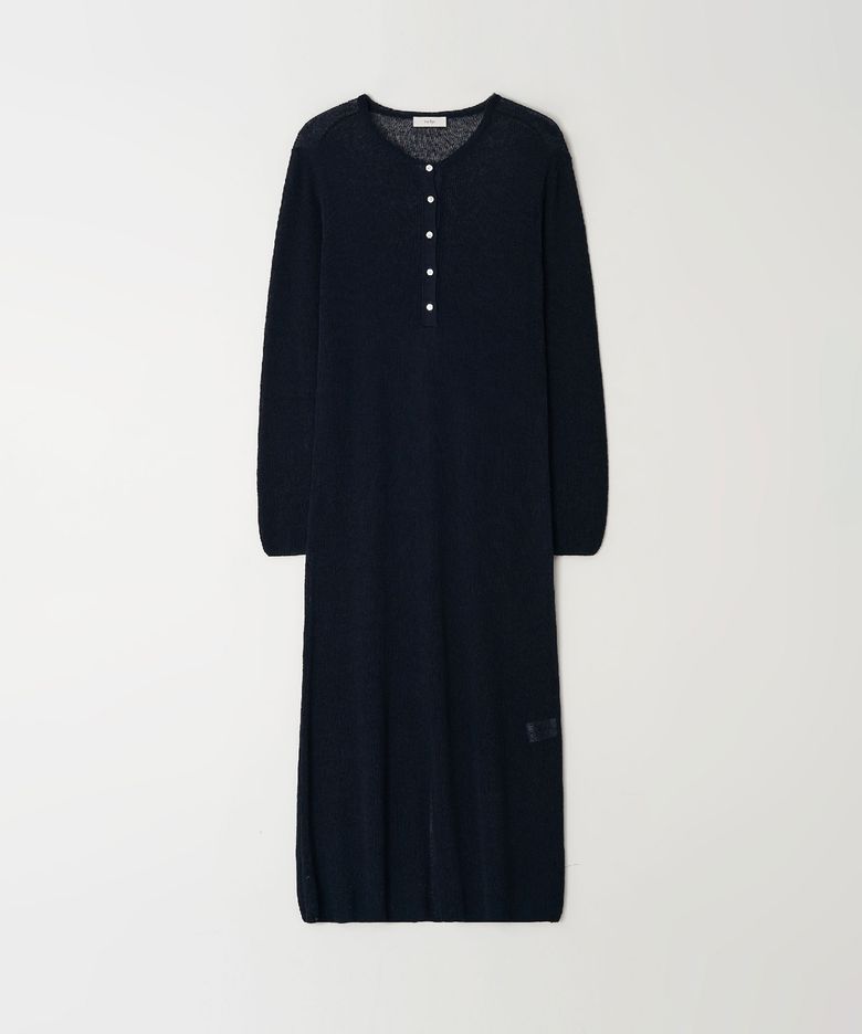 Linen Button Long Dress(Navy)