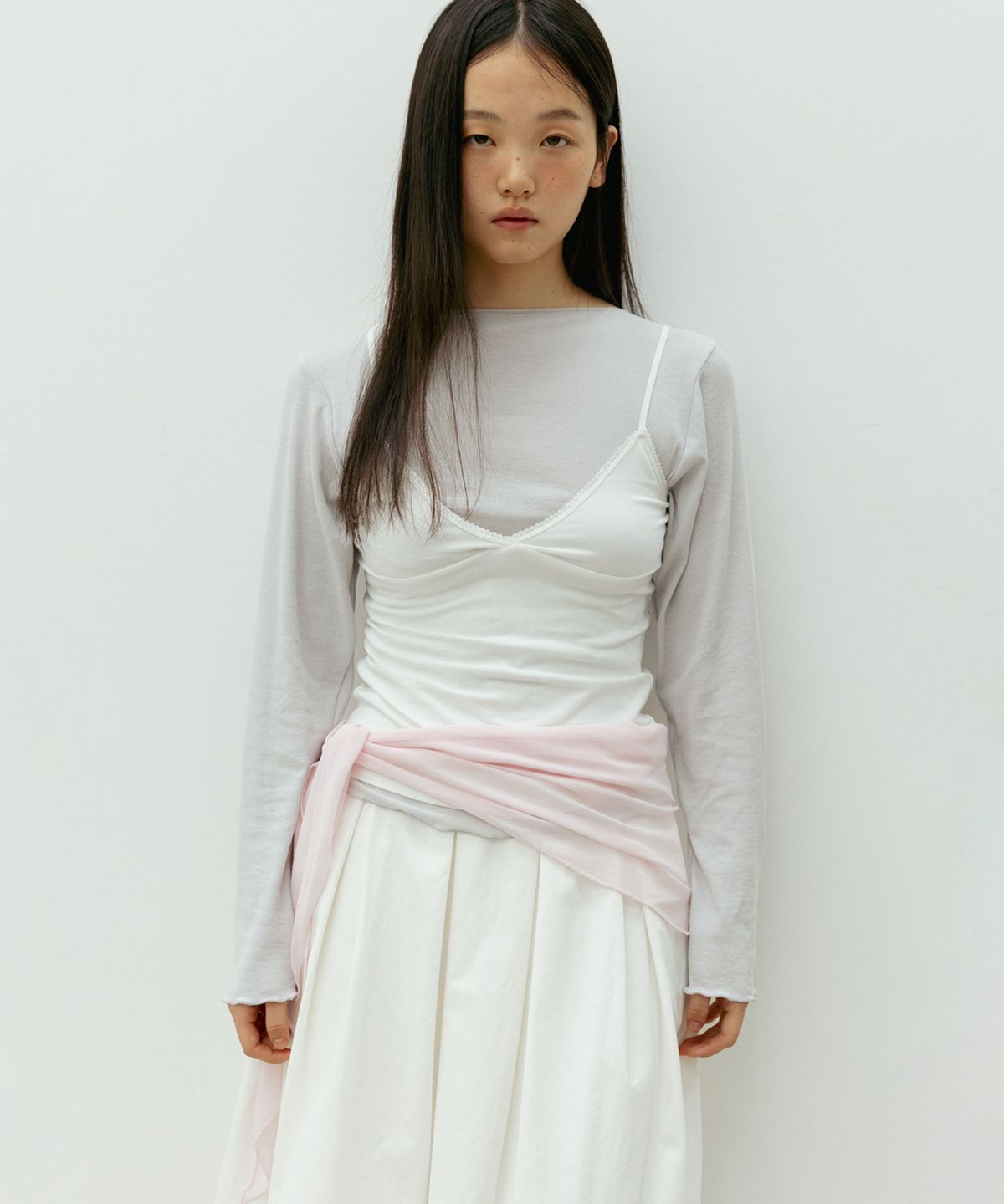 더라이(THERYE) Silk Chiffon Scarf(Light Pink)