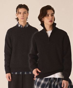 [2PACK] 에센셜 라운드+하프집업 니트