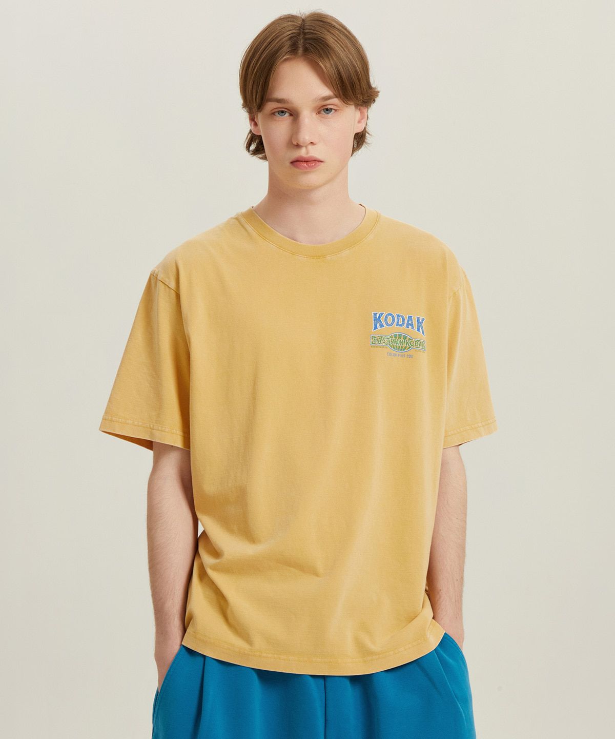 코닥(KODAK) 스노우 워싱 그래픽 반팔 티셔츠 YELLOW