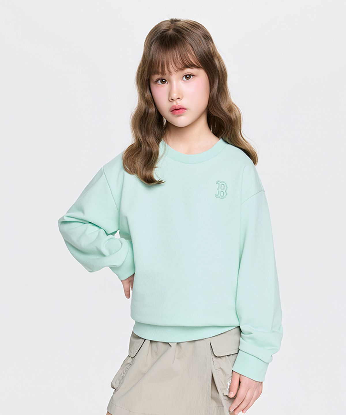 엠엘비 키즈(MLB KIDS) 베이직 스몰로고 맨투맨 BOS (L.Mint)