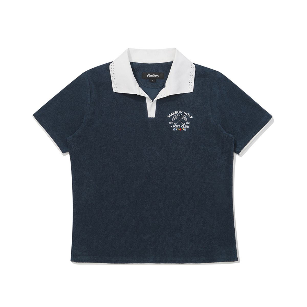 말본 골프(MALBON GOLF) 배색 오픈 카라 티셔츠 NAVY (WOMAN)