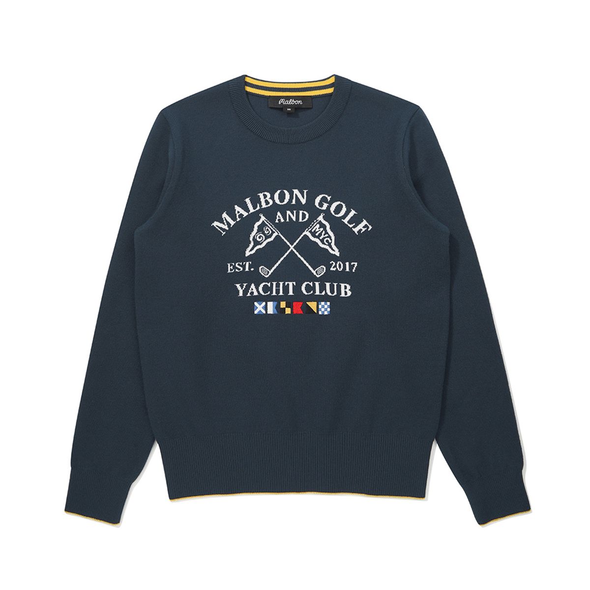 말본 골프(MALBON GOLF) 이중지 라운드 니트 스웨터 NAVY (WOMAN)
