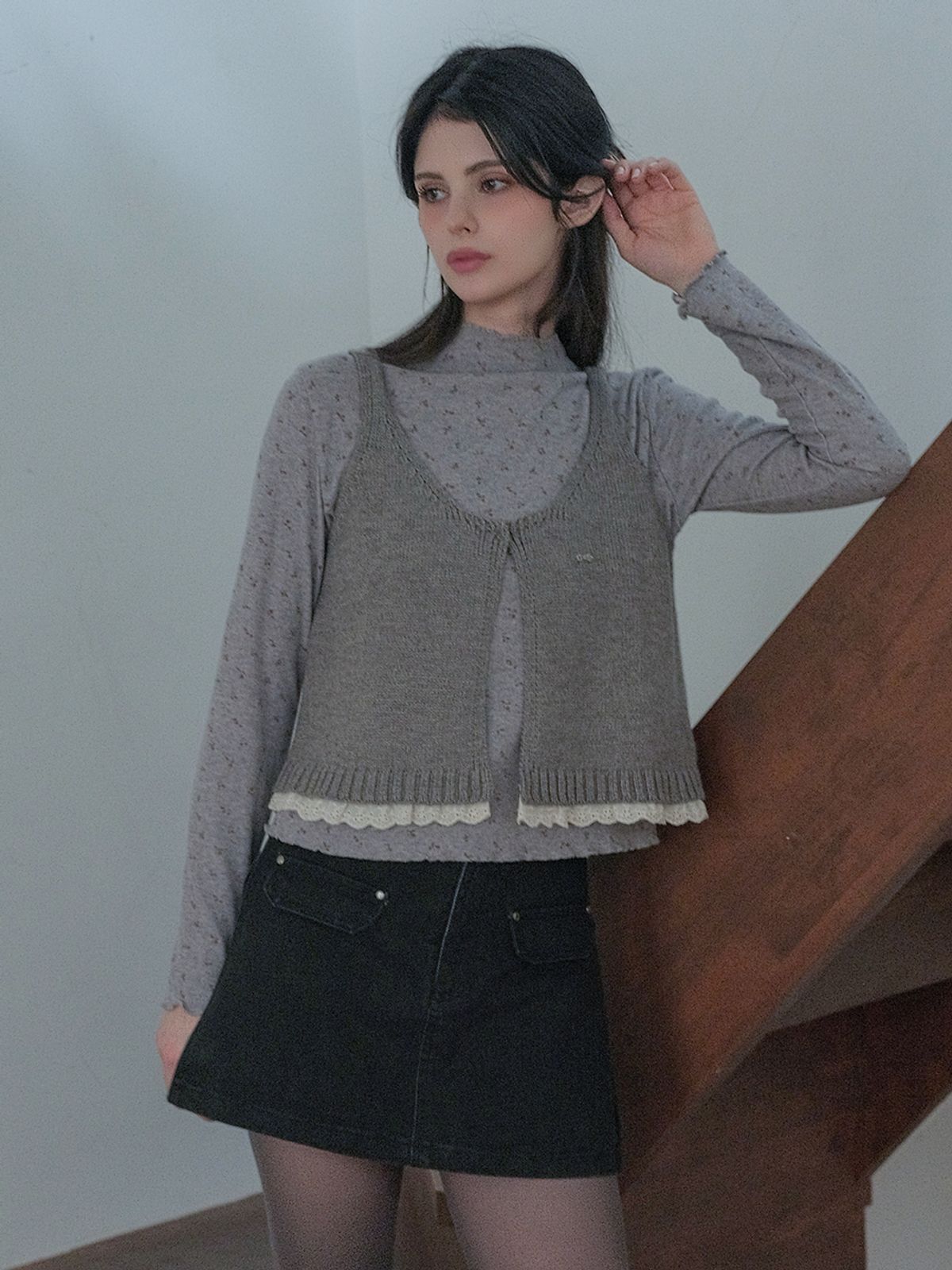 쿨키튼(KOOLKITTEN) Romantic Layered Flower Knit Set 2colors