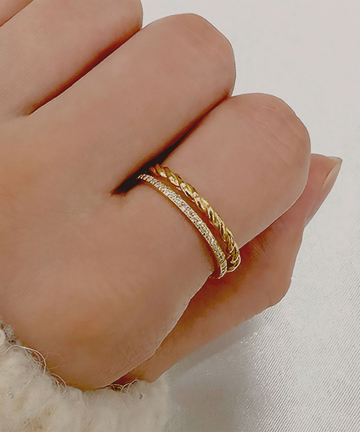 엘렌쥬얼리(HELENE JEWELRY) 925실버 트위스트 큐빅 레이어드 링 반지