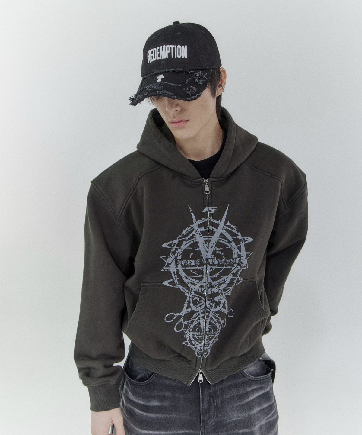포스센스티브(FORCESENSITIVE) darkness scissors hoodie zip-up (dark khaki)