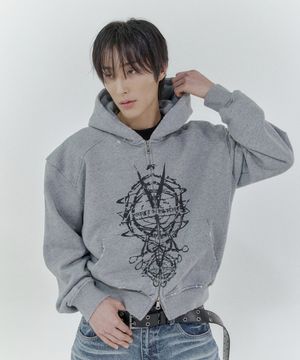 darkness scissors hoodie zip-up (grey)