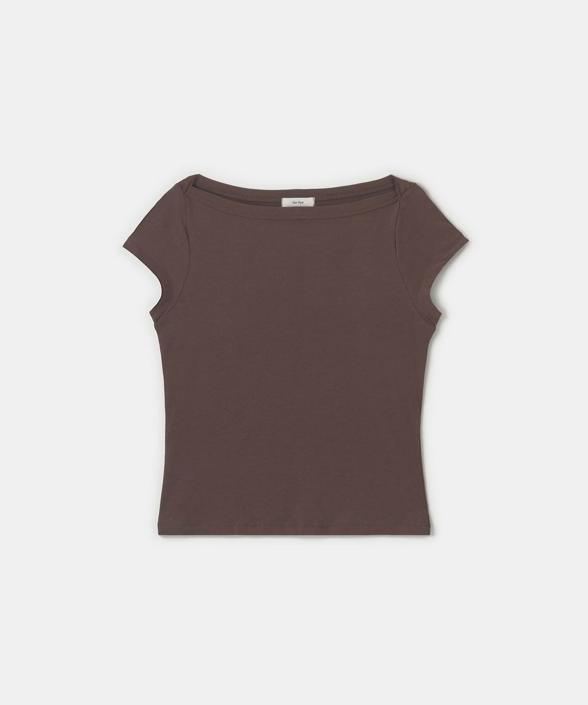 더라이(THERYE) Boat-Neck Shoulder T-shirt(Brown)