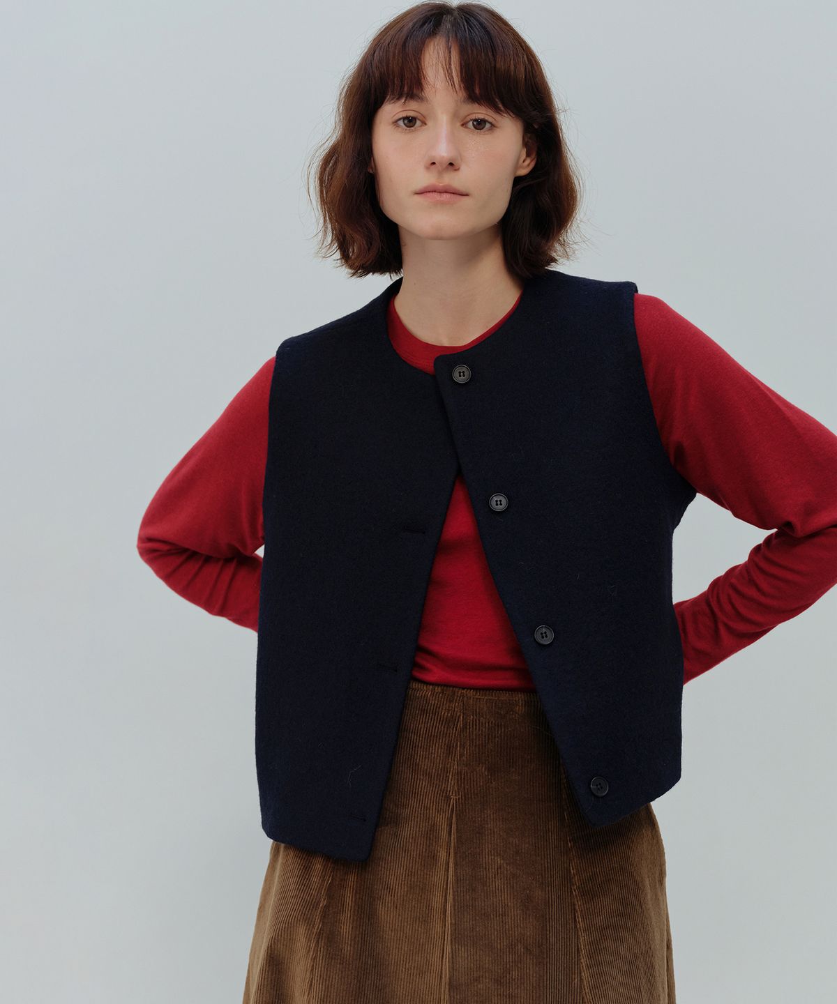 더라이(THERYE) Button Wool Vest(Navy)