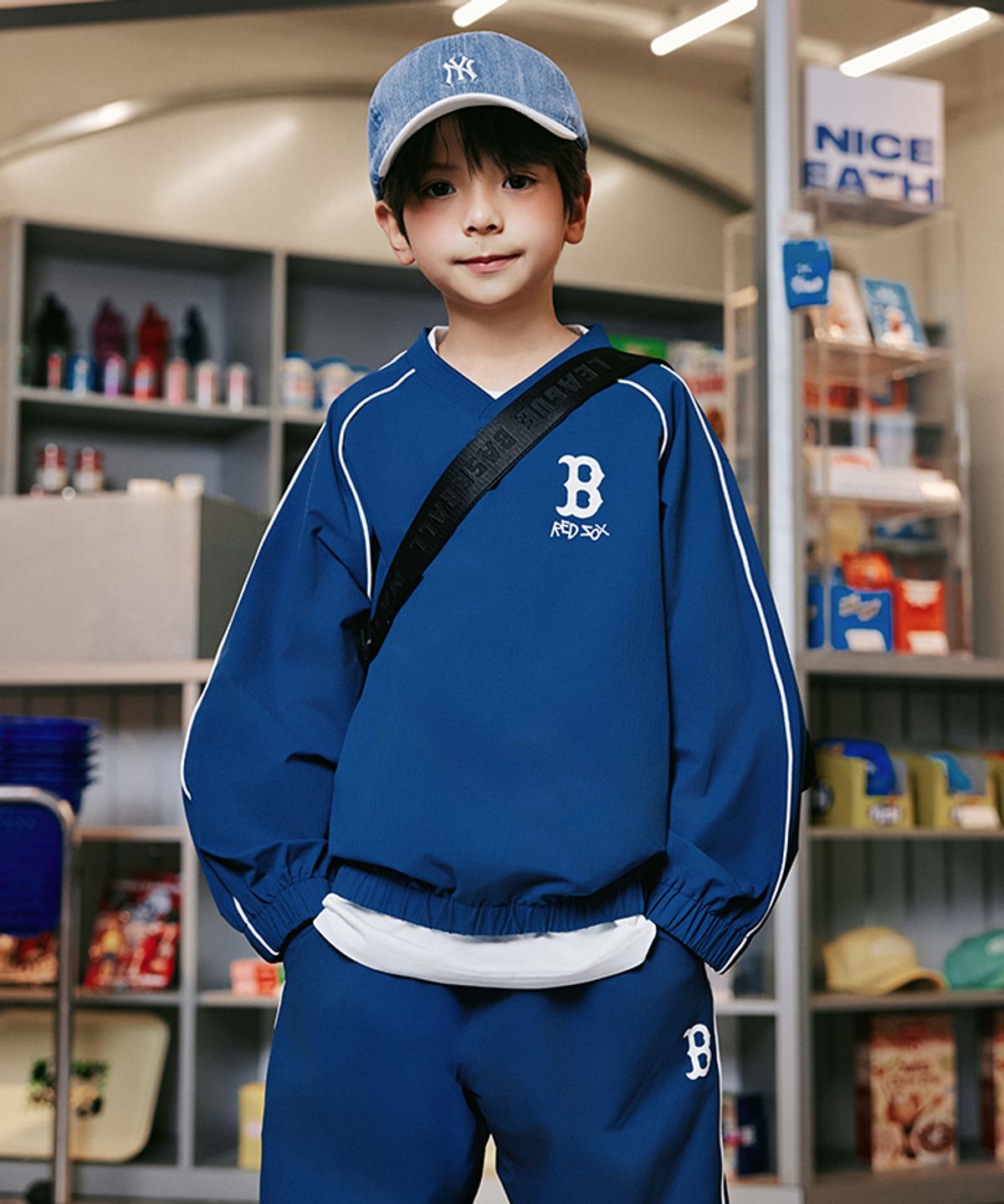 엠엘비 키즈(MLB KIDS) 스트릿 베이직 우븐 맨투맨 3 세트 BOS (Navy)