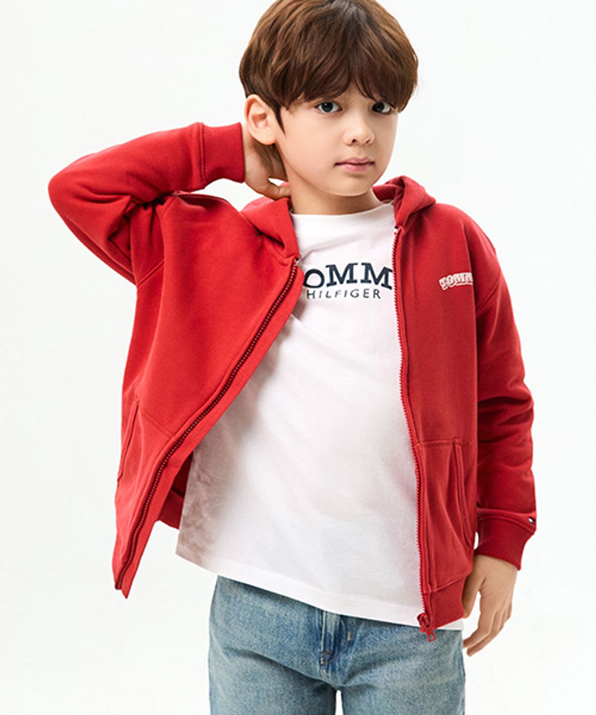 타미힐피거 키즈(TOMMY HILFIGER KIDS) 퍼프 프린트 지퍼 후디