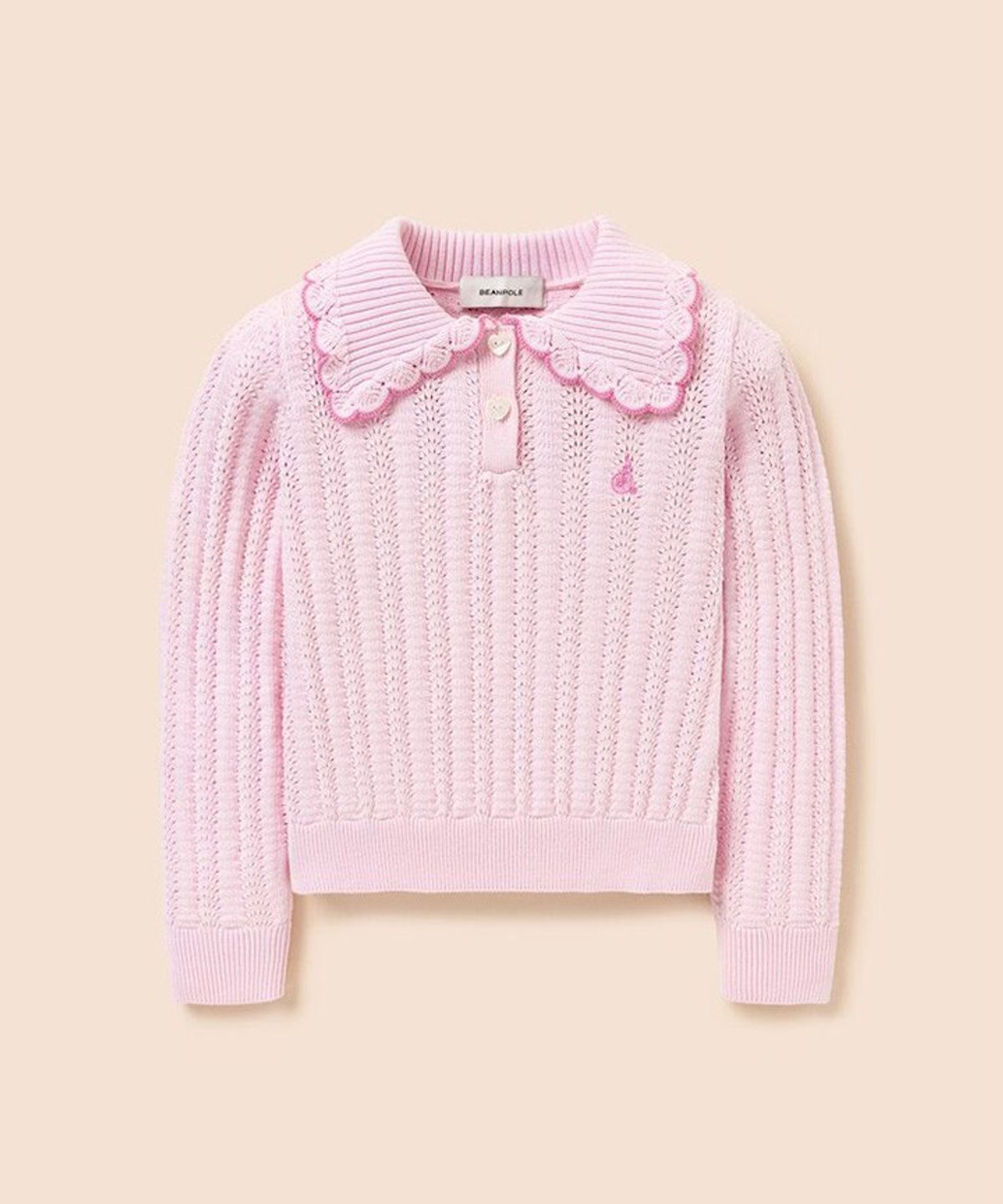 빈폴 키즈(BEANPOLE KIDS) 여아 스칼럽 칼라 포인트 니트 스웨터  라이트 핑크 (BI6151G01Y)