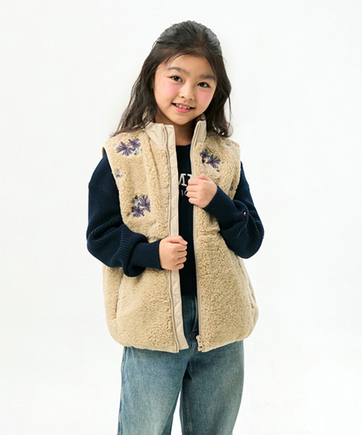 타미힐피거 키즈(TOMMY HILFIGER KIDS) 플로럴 자수 테디 패딩 베스트