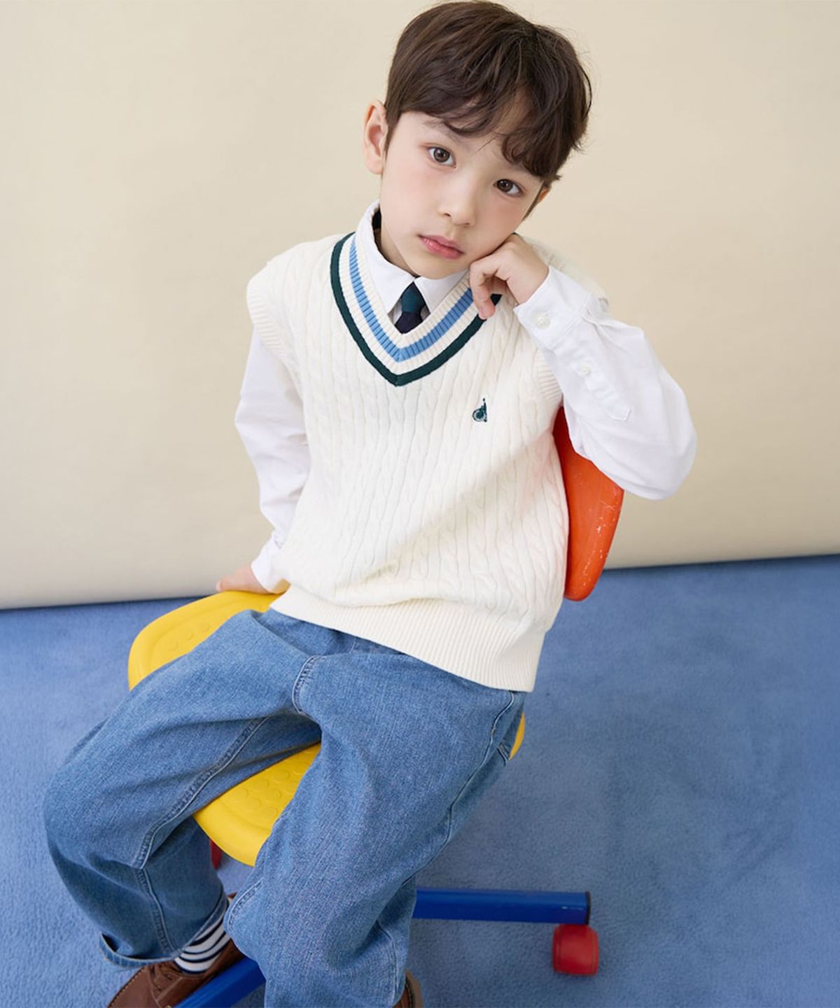 빈폴 키즈(BEANPOLE KIDS) [Essential] 클래식 케이블 니트 베스트  아이보리 (BI6151UE10) (BI6151UE10)