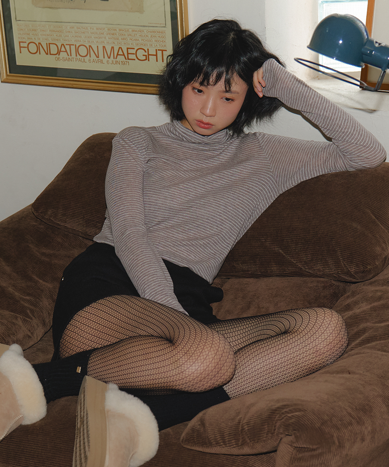 Layer Turtleneck Stripe Tee (2Colors)