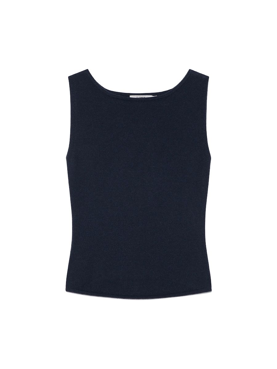 MUSINSA公式 | GLOWNY G KNIT SLIT SLEEVELESS TOP (NAVY)