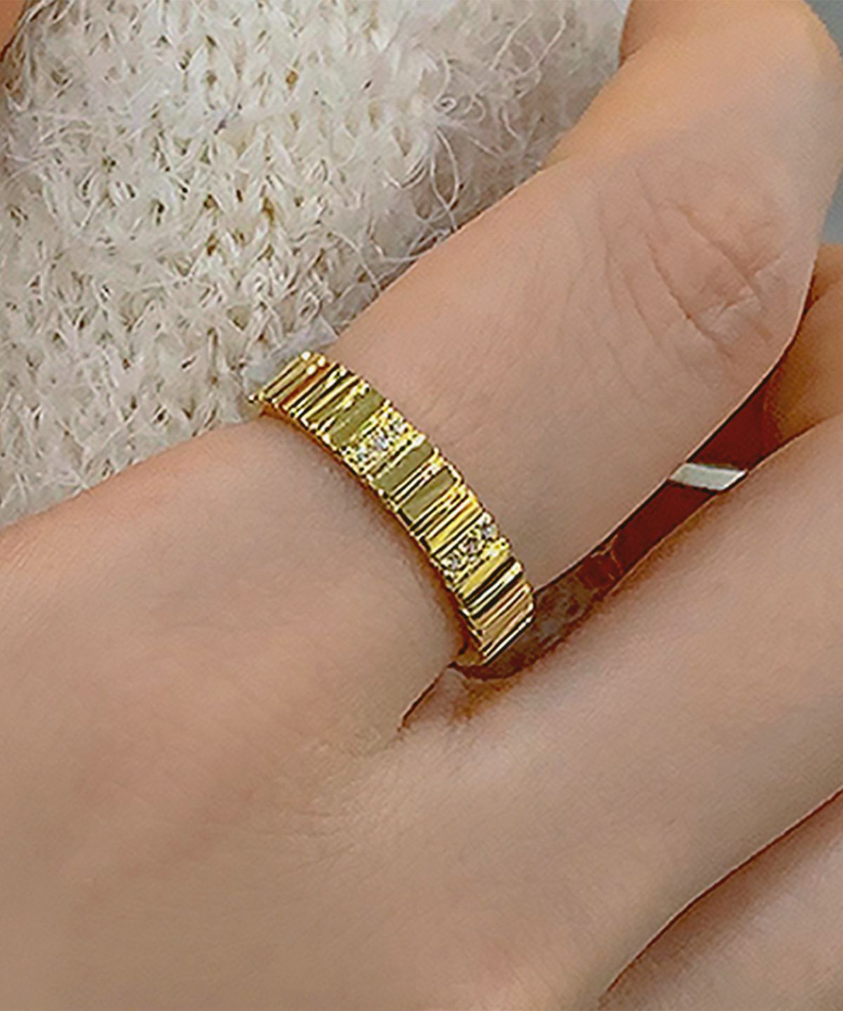엘렌쥬얼리(HELENE JEWELRY) 925실버  스틱 패턴 큐빅 라인 볼드 링 반지