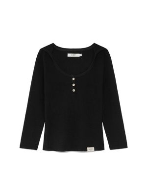 3/4 G WAFFLE BUTTON FLY TEE (BLACK)