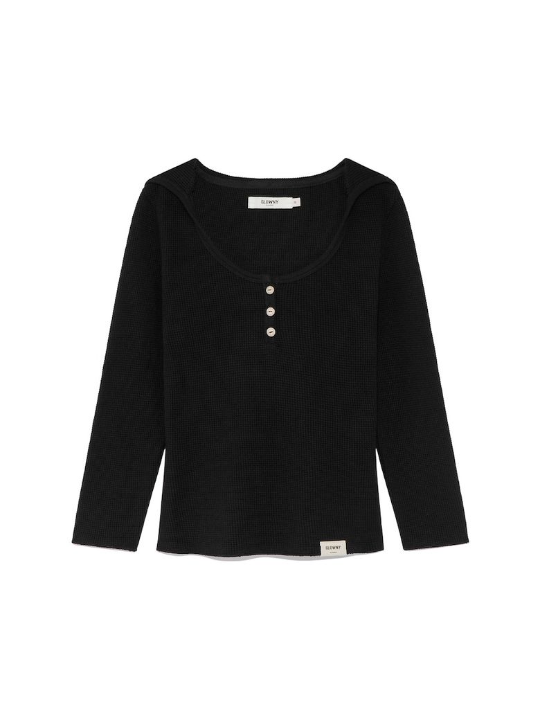 3/4 G WAFFLE BUTTON FLY TEE (BLACK)