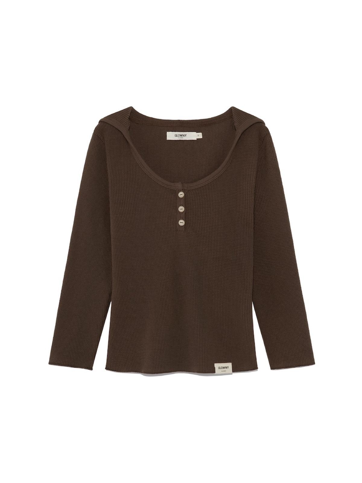 글로니(GLOWNY) 3/4 G WAFFLE BUTTON FLY TEE (BROWN)