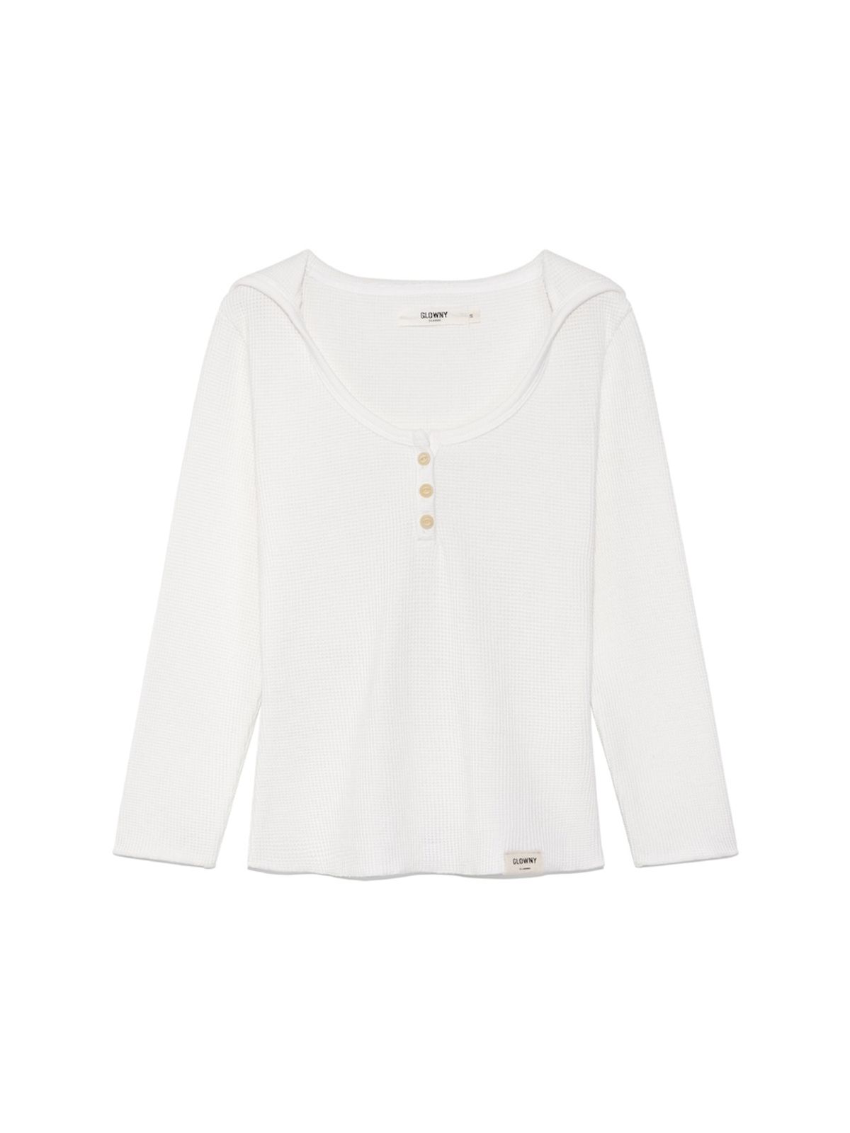 글로니(GLOWNY) 3/4 G WAFFLE BUTTON FLY TEE (WHITE)
