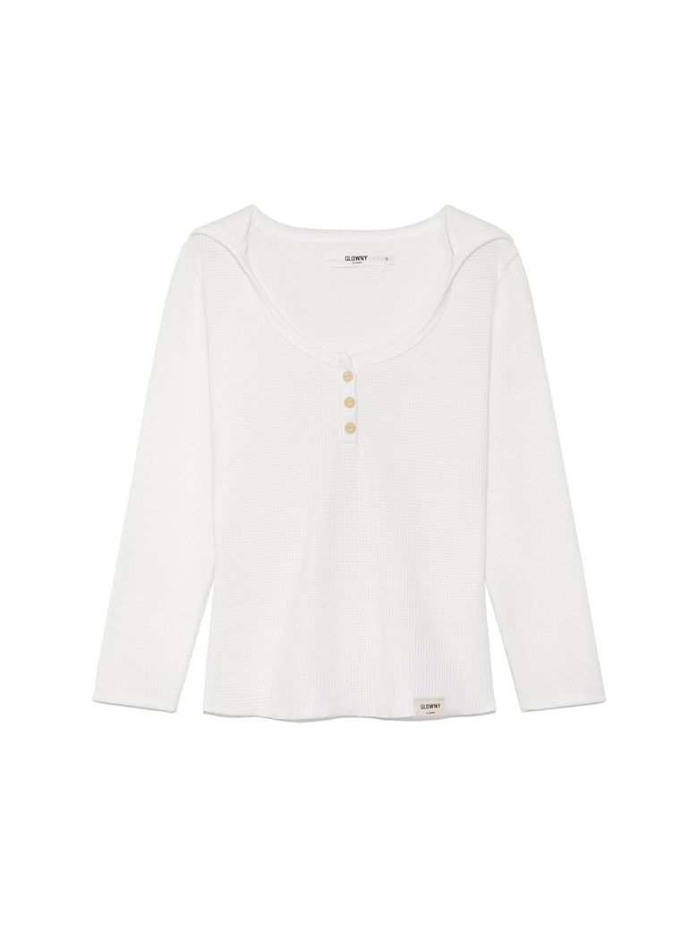 3/4 G WAFFLE BUTTON FLY TEE (WHITE)
