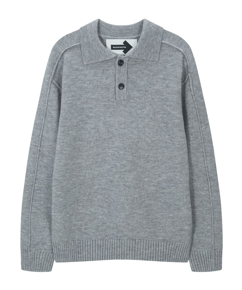 버튼 카라 가디건 그레이 (Buttoned Collared Cardigan /gray)