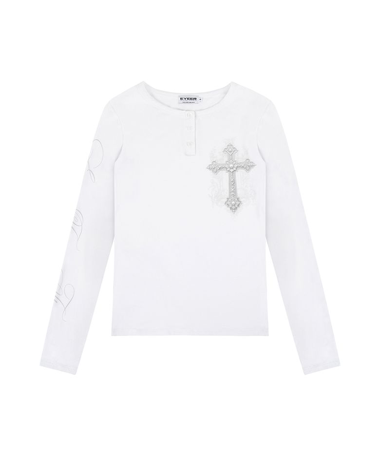 Cross Logo Henley Neck Long Sleeve - White