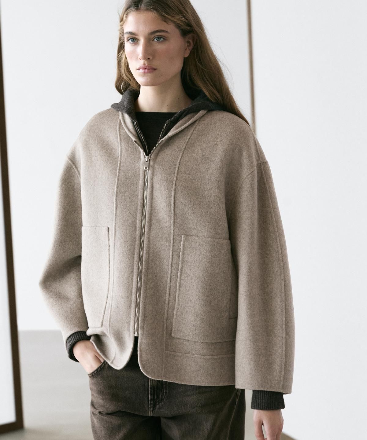 마시모두띠(MASSIMO DUTTI) 지퍼 디테일 울 블렌드 코트