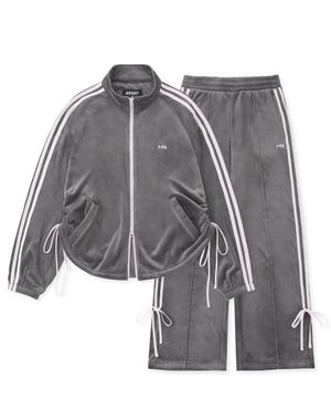 우먼스 벨로아 리본 트랙 세트 차콜