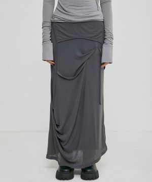 Asymmetrical Draped Long Skirt (FL-263_Dark Gray)