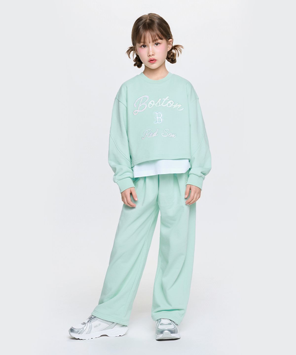 엠엘비 키즈(MLB KIDS) 스포티브 애슬레저  레이어드 맨투맨세트 (여아) BOS (L.Mint)