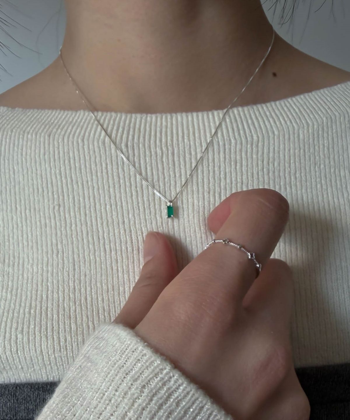 바라두(BARADU) 925 Baguette green necklace