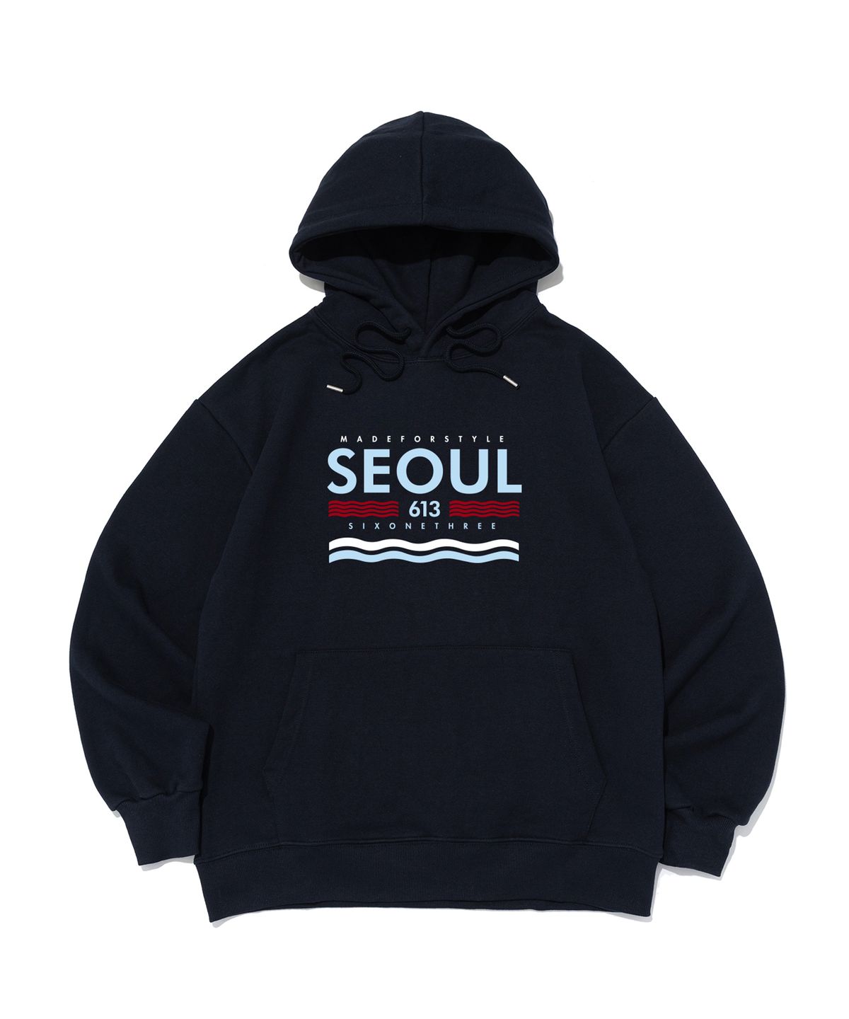 613서울(613SEOUL) (빅사이즈) 613 시그니처 후드 티셔츠 (네이비)