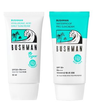 부쉬맨 히알루론산 데일리 선크림 SPF50+ PA++++ 50ml, 워터프루프 선크림 50g, SPF50+ PA++++ 2종세트